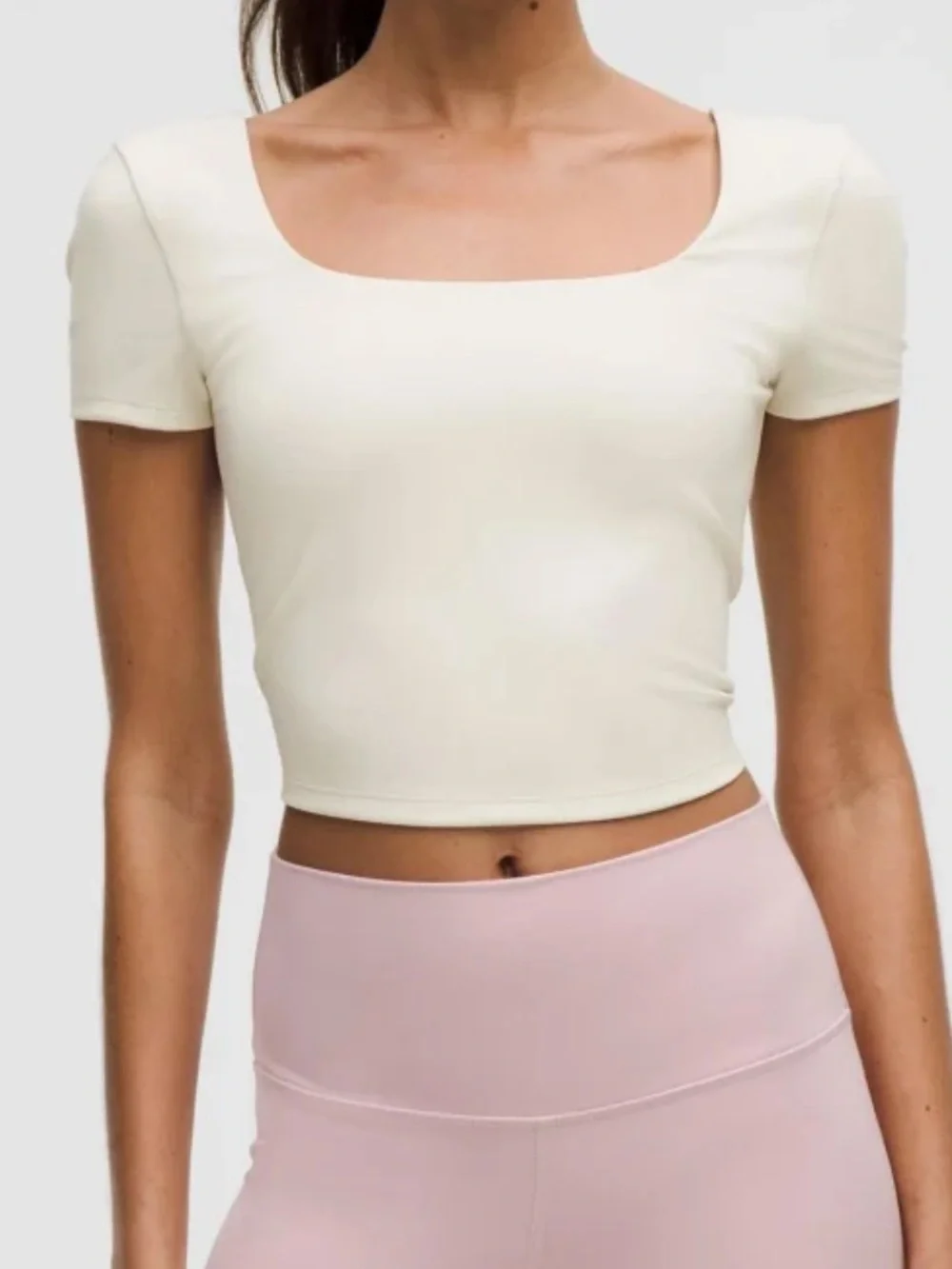 lululemon square neck short sleeve top in off white
